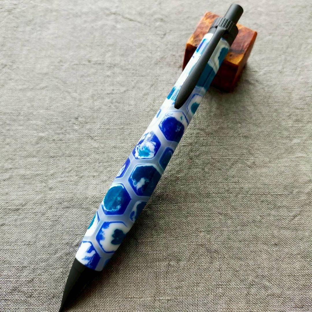 【氷河】　蓄光レジン　ハンドメイド　シャープペン　0.5mm　ブラック