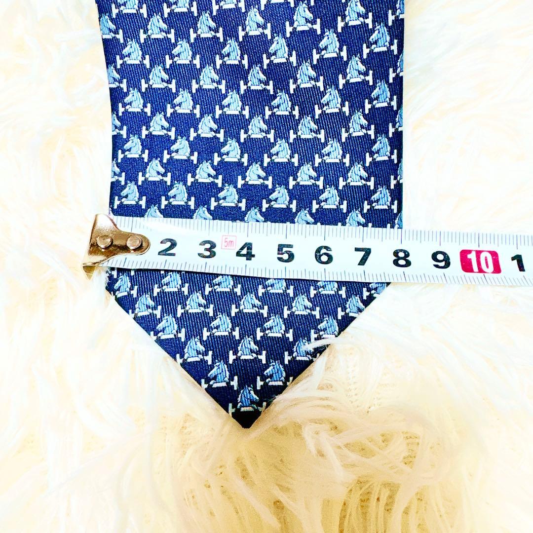 【極美品】HERMES エルメス ネクタイ 馬 ホース 蹄鉄 ネイビー シルク