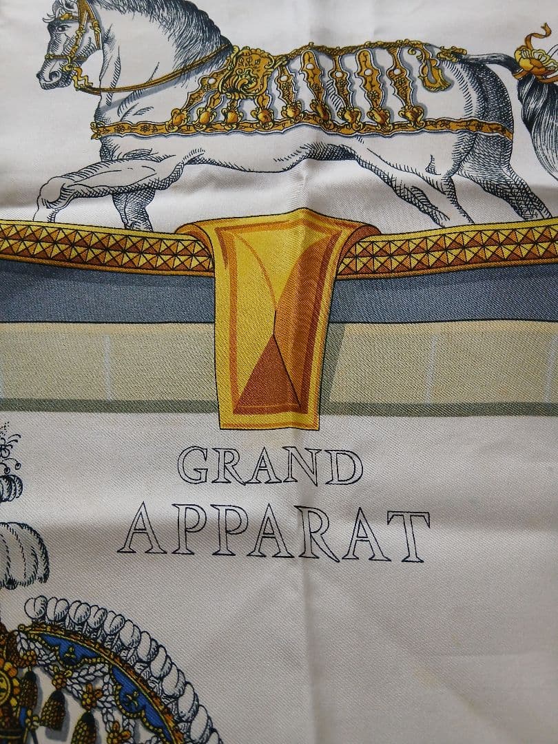 【シミ有】エルメス大判スカーフ約88cm シルク 馬柄 GRANDAPPARAT