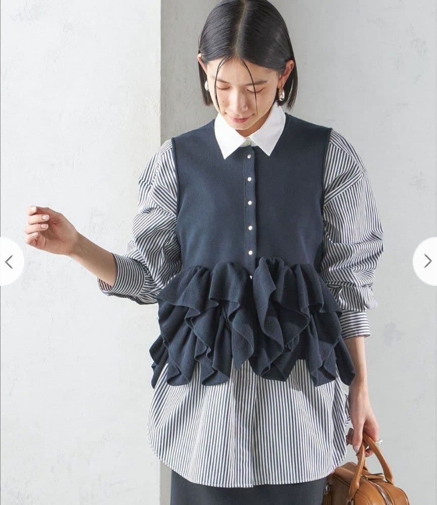 ♡SHIPS 25SS ペプラムフリル 2WAYベスト ネイビー♡