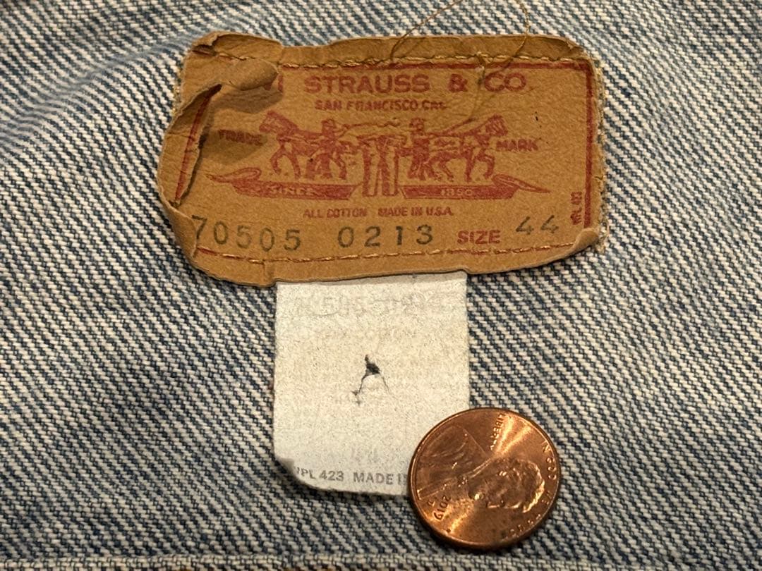 70s Levi's 70505-0213 44 ケアタグ 刻印1 米国製
