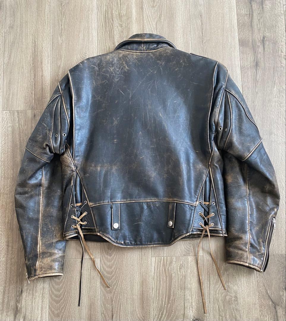 90s ブラック レザーダブルライダースジャケットvintage 短丈 本革