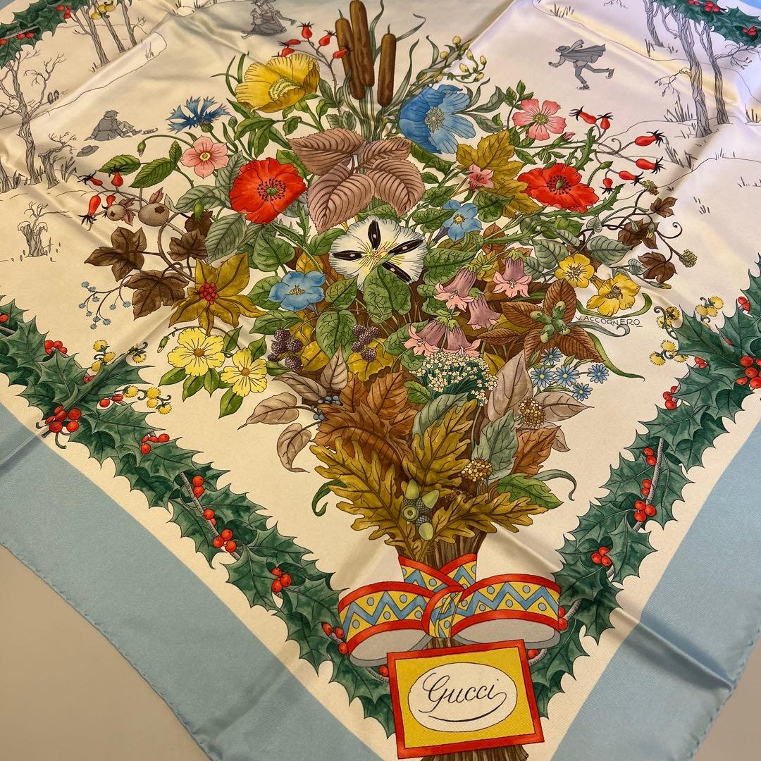 GUCCIスカーフ　フローラ花柄ヴィンテージ　オールドグッチ