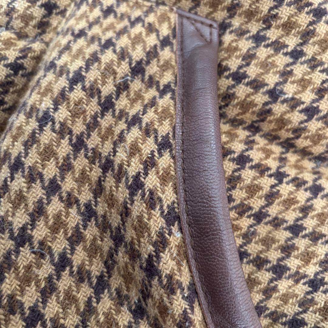 Schott ショット ウールダウンベスト 千鳥格子 レザー切替 S