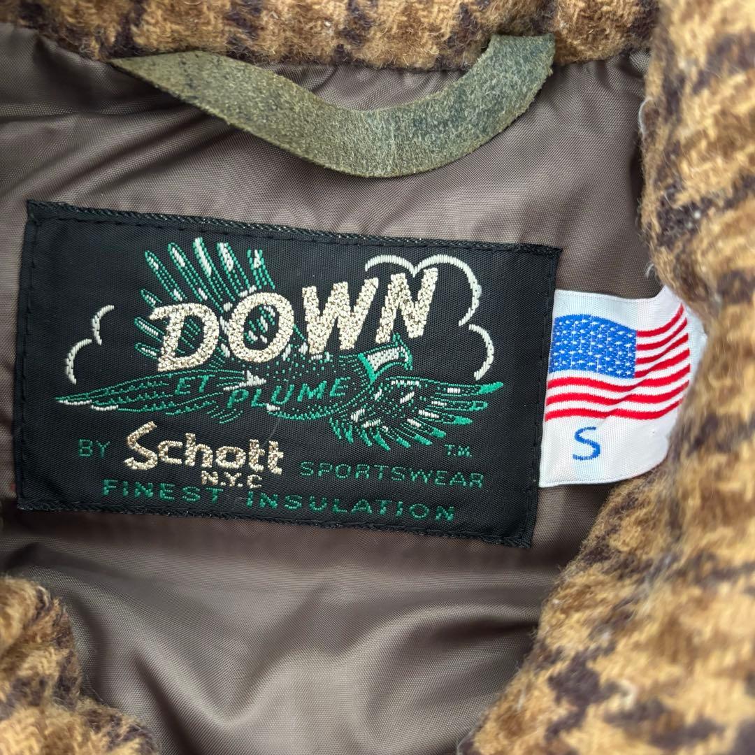 Schott ショット ウールダウンベスト 千鳥格子 レザー切替 S