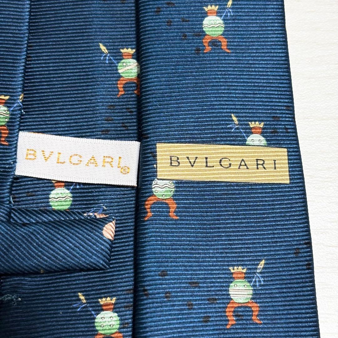 BVLGARI ブルガリ ネクタイ ネイビー キャラクター柄 総柄 セッテピエゲ