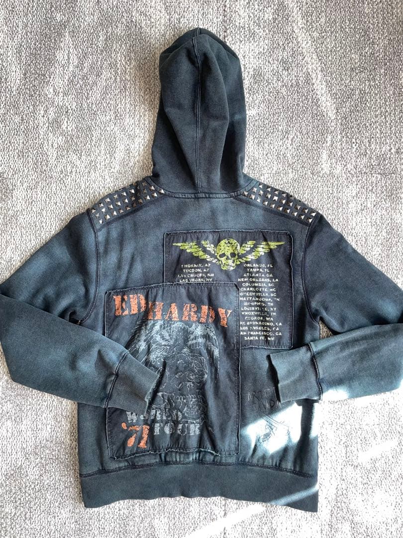 Ed hardy エドハーディー スタッズ付きパーカー ダークグレー