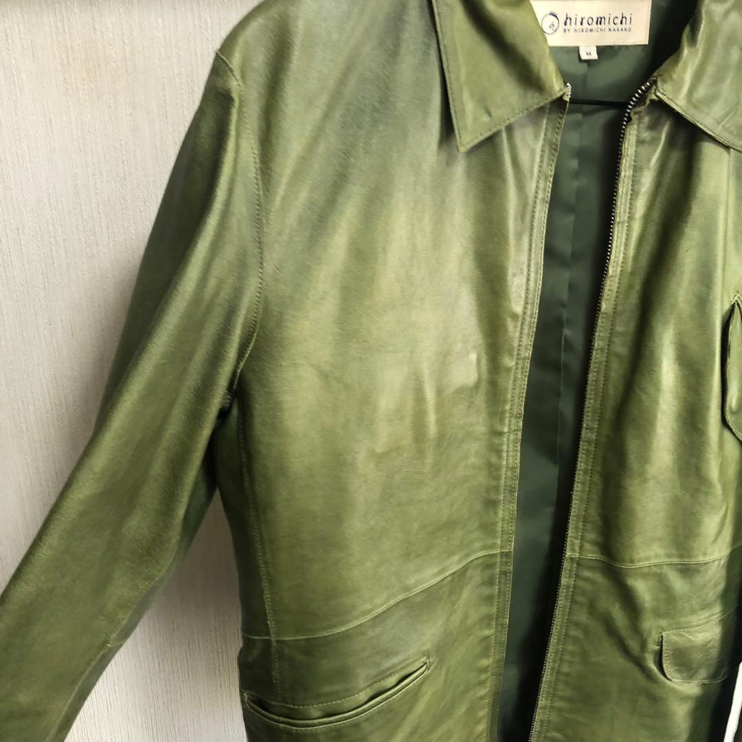 hiromichi nakano レザージャケット　革ジャン　グリーン