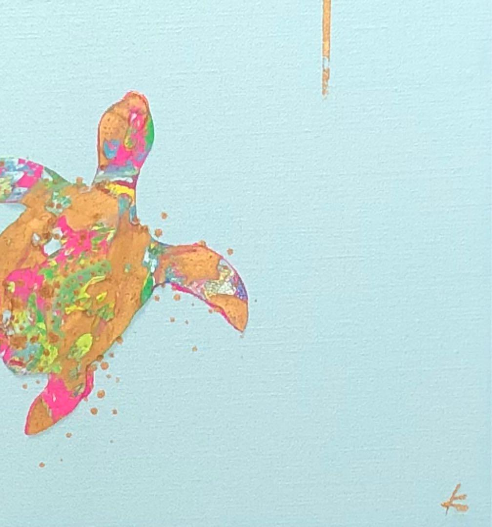【ナア】油絵　原画　動物　亀　アート　インテリア　F4