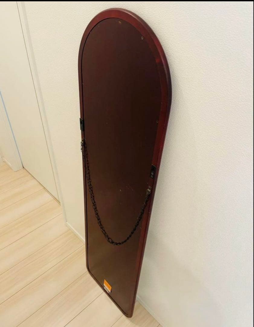 アーチ型スタンドミラー ブラウン 木製