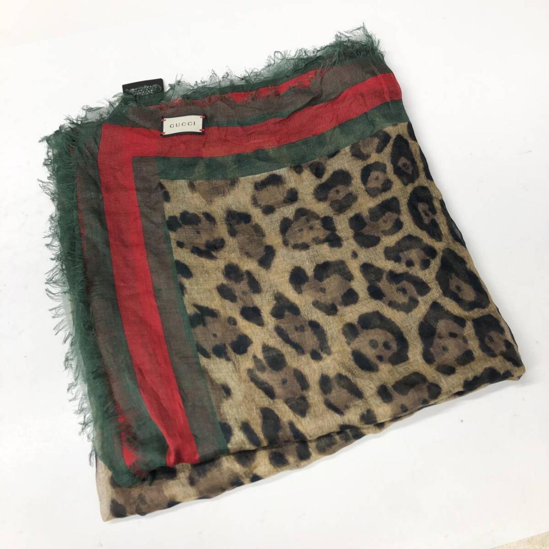 イタリア製 GUCCI グッチ レーヨン/シルク スカーフ レオパード
