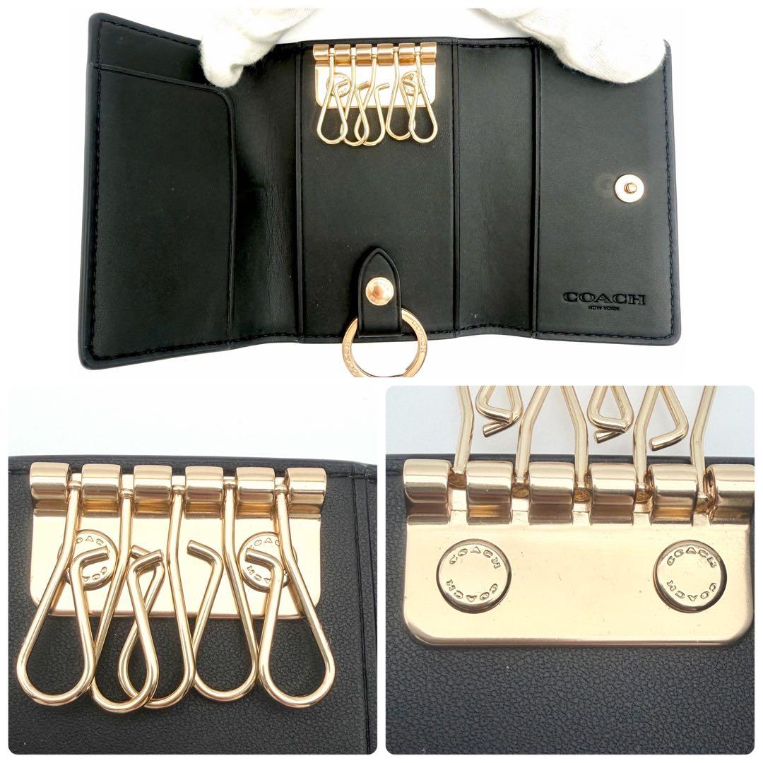COACH　５連キーケース　ロゴ金具　総柄　馬車ロゴ　型押しロゴ　PVC　レザー