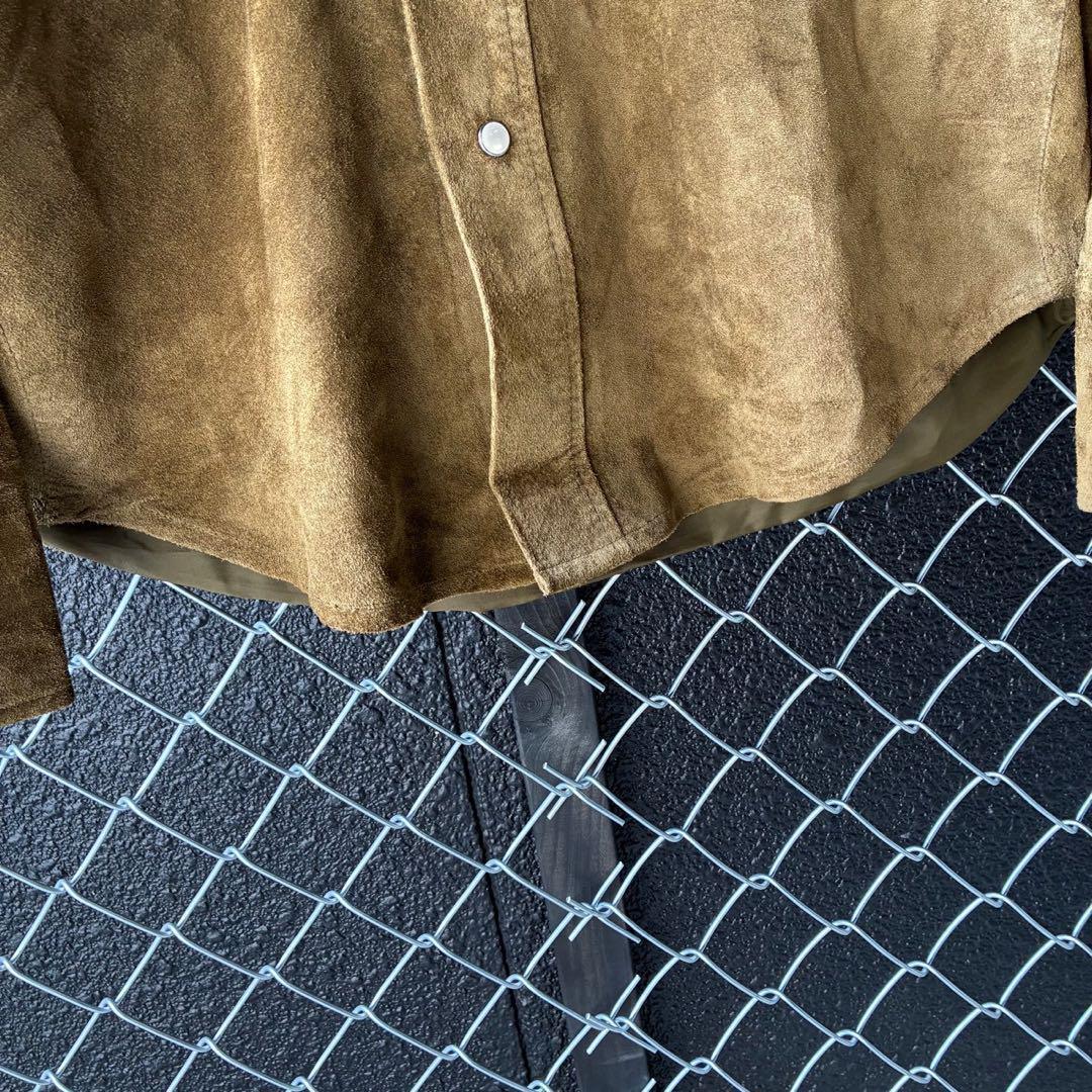 切替⭐︎レザーシャツ ジャケット 豚革 ボタン留め バイカラー 38 M〜L