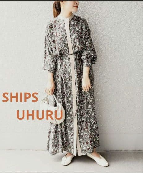 non 　新品未使用【SHIPS別注】UHURUバンドカラーワンピース◇