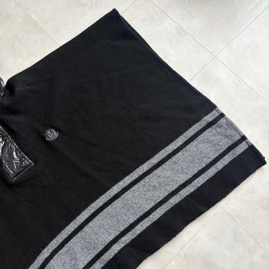 MONCLER ダウンフード付ポンチョケープ 黒 12A ウール混 M相当