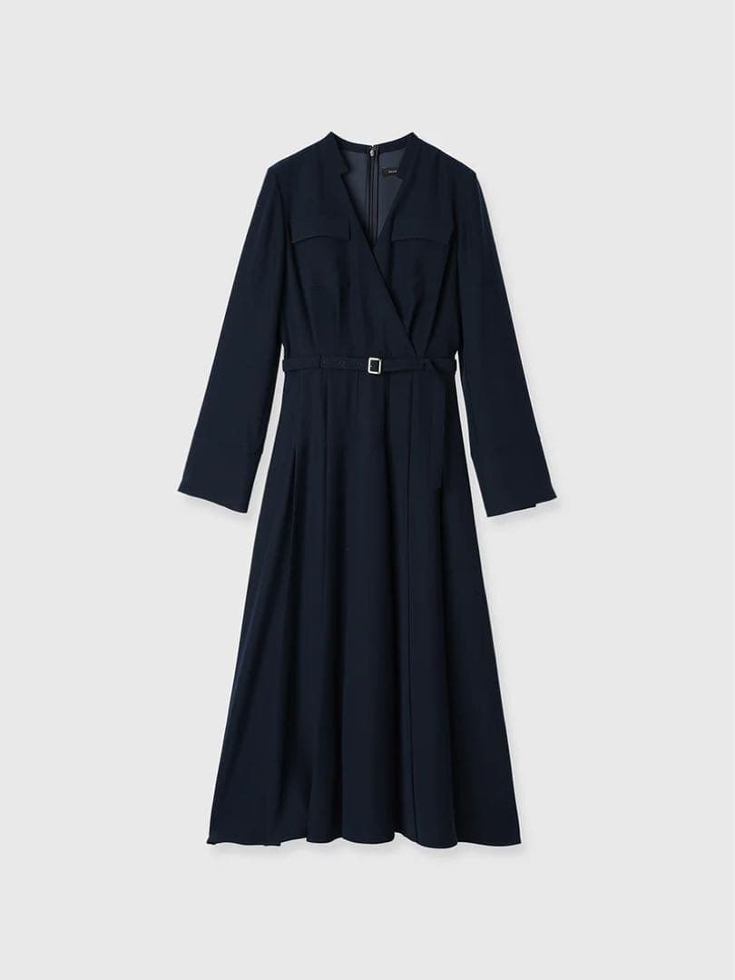 【美品】anuans ダブルサテンノーカラータックワンピース