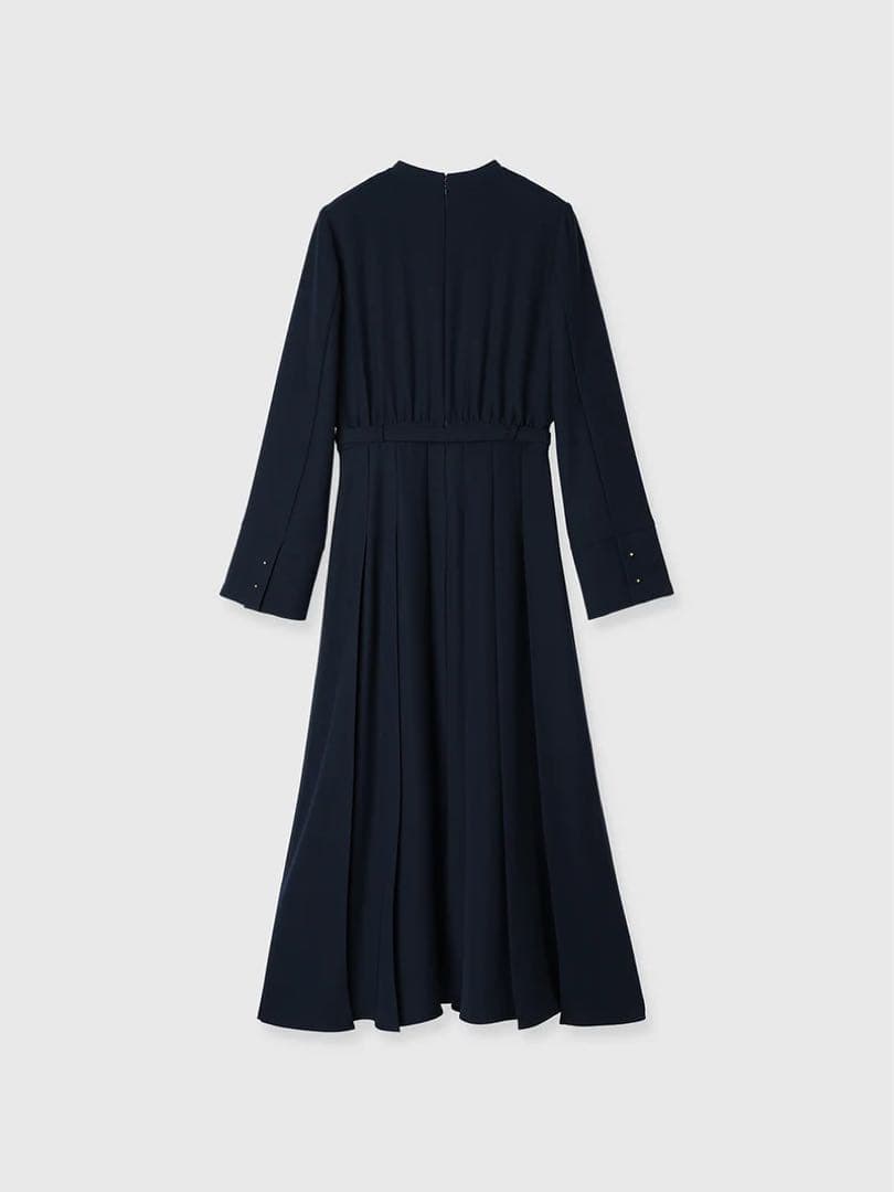 【美品】anuans ダブルサテンノーカラータックワンピース