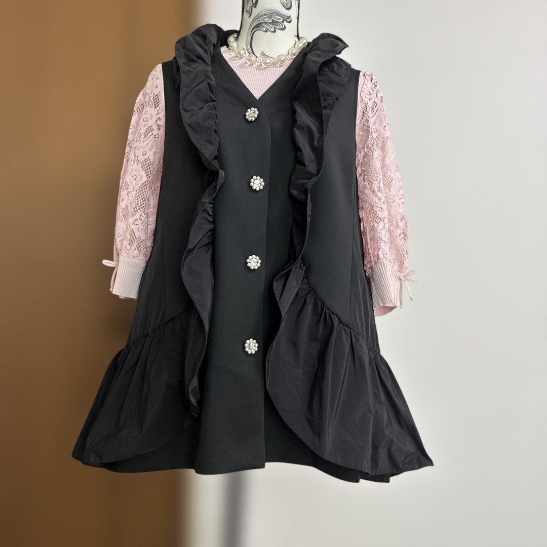 スーパービューティー☆44☆新品タグ付きタフタフリル襟デザインのジレベスト
