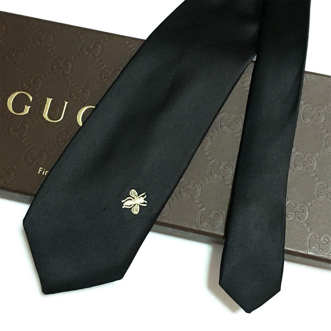 未使用級 グッチ GUCCI ネクタイ 蜂 Bee ハチ ブラック