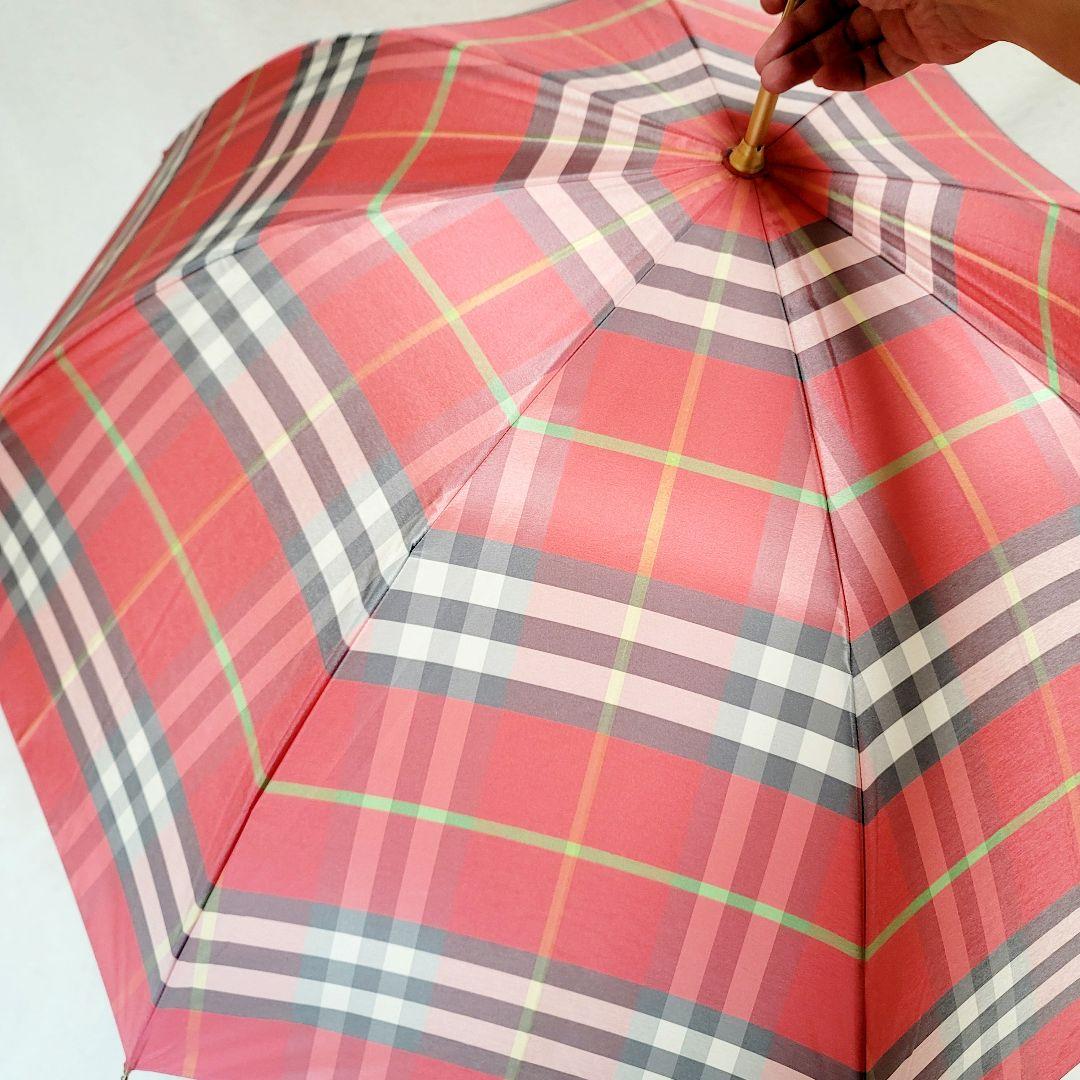 極美品BURBERRYバーバリーノバチェック柄ピンク&ゴールド雨傘長傘