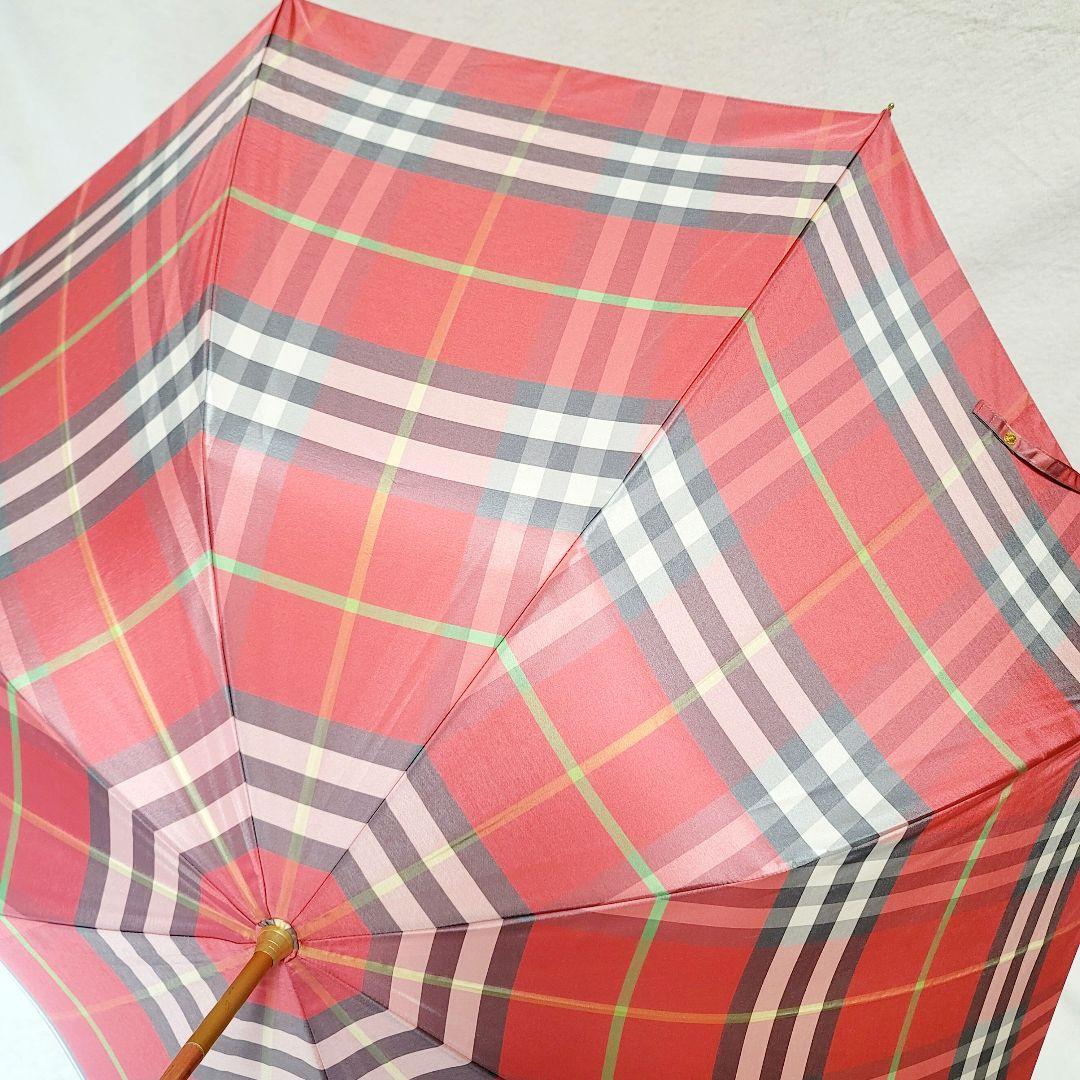 極美品BURBERRYバーバリーノバチェック柄ピンク&ゴールド雨傘長傘