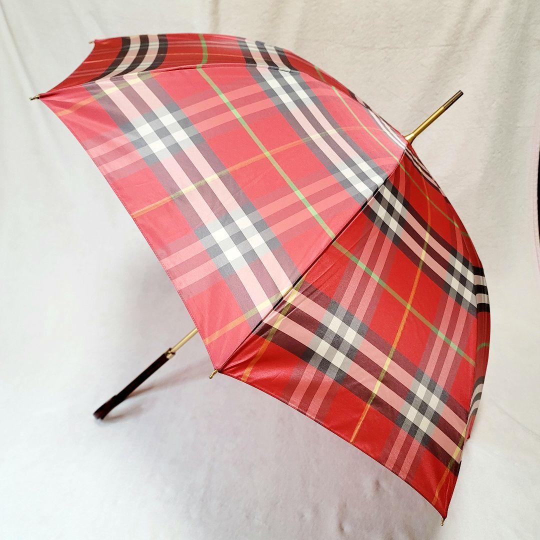 極美品BURBERRYバーバリーノバチェック柄ピンク&ゴールド雨傘長傘