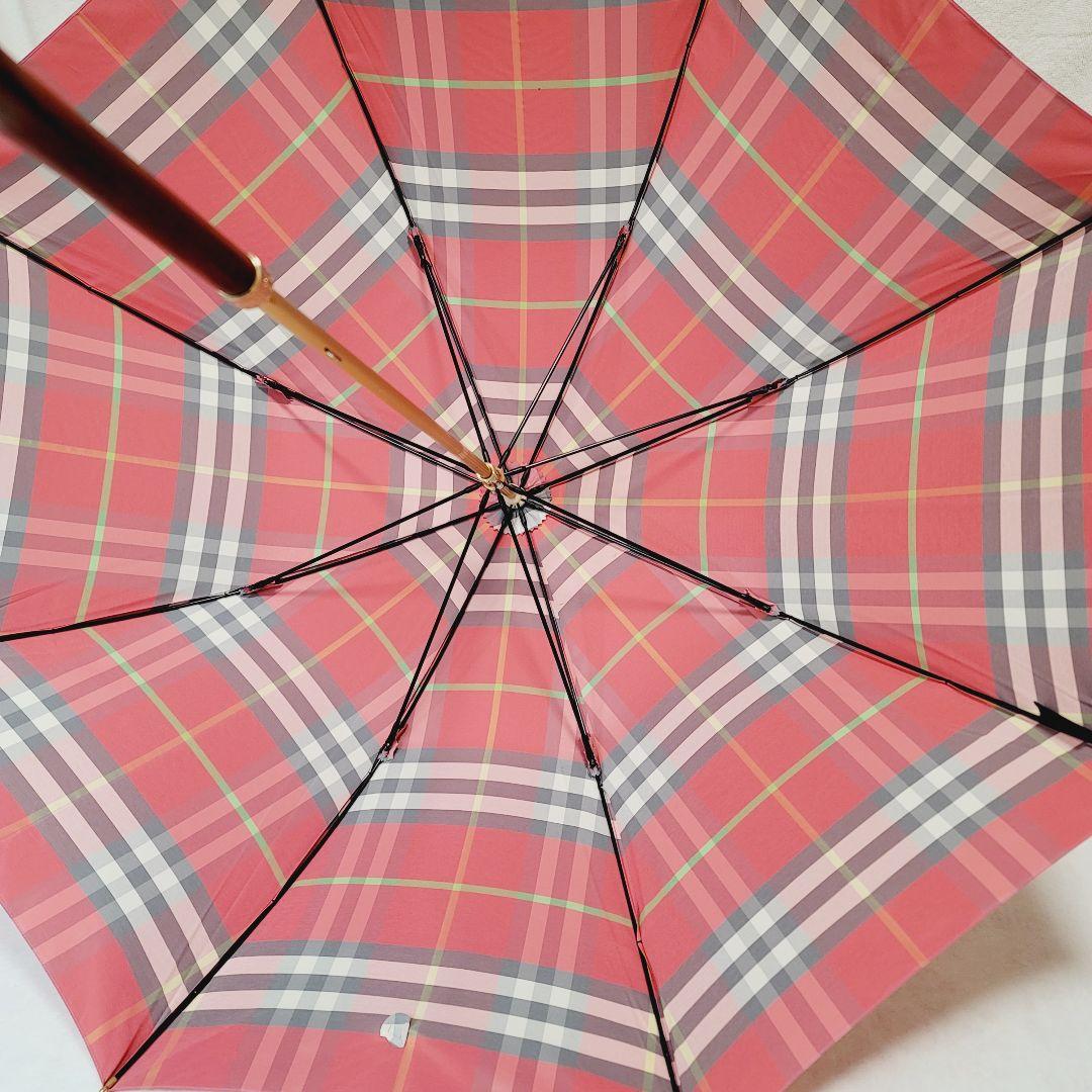 極美品BURBERRYバーバリーノバチェック柄ピンク&ゴールド雨傘長傘