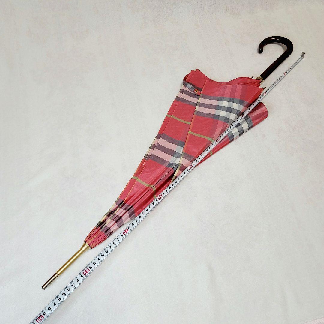 極美品BURBERRYバーバリーノバチェック柄ピンク&ゴールド雨傘長傘