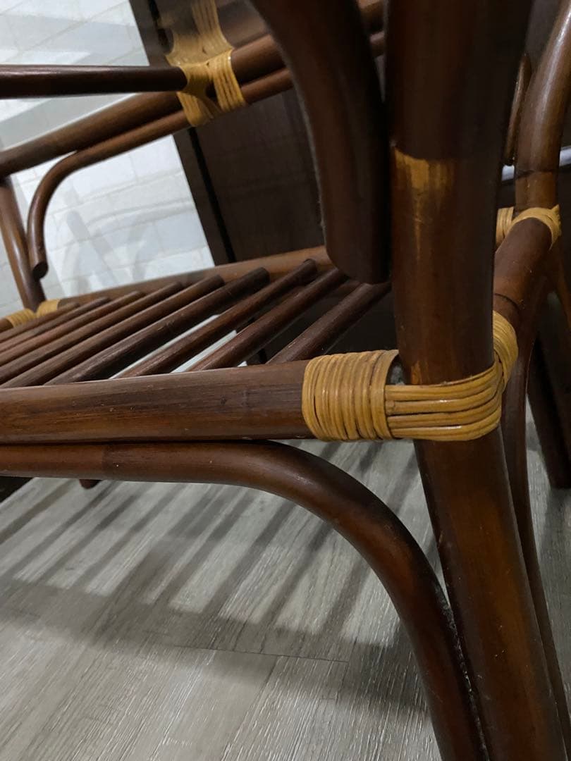 ラタン ガラストップ センターテーブル ヴィンテージ 家具 籐製 昭和レトロ
