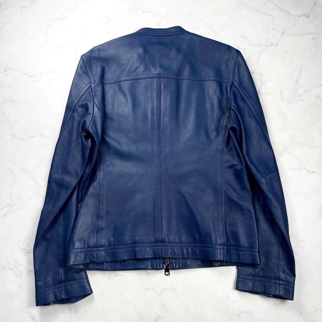 美品 バーバリーブラックレーベル レザージャケット　ライダース ノバチェック 青