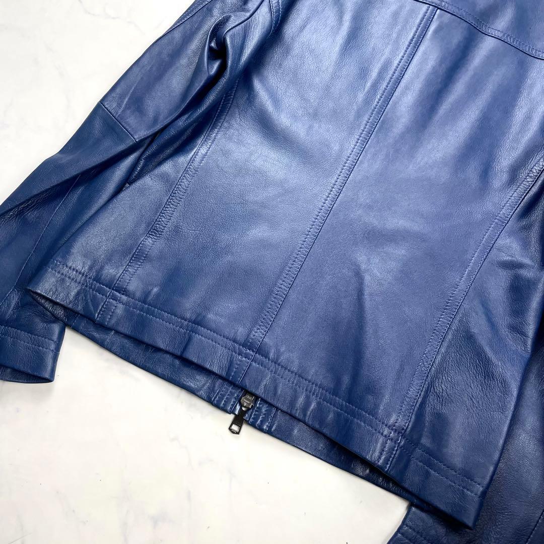 美品 バーバリーブラックレーベル レザージャケット　ライダース ノバチェック 青