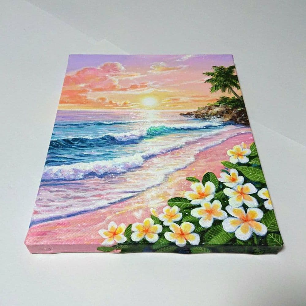 【夏の夕日】アクリル画 F3 風景画 絵画