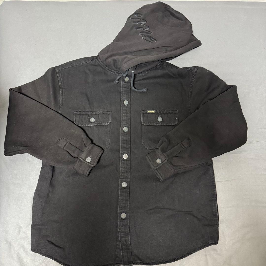Supreme Fleece Hooded Denim Shirt ブラック M