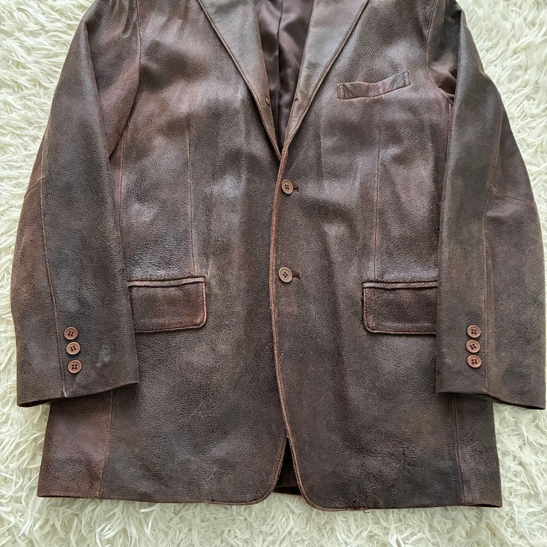 Dan Valentino 馬革 クラックレザー ロングブレザー／コート ＸＬ