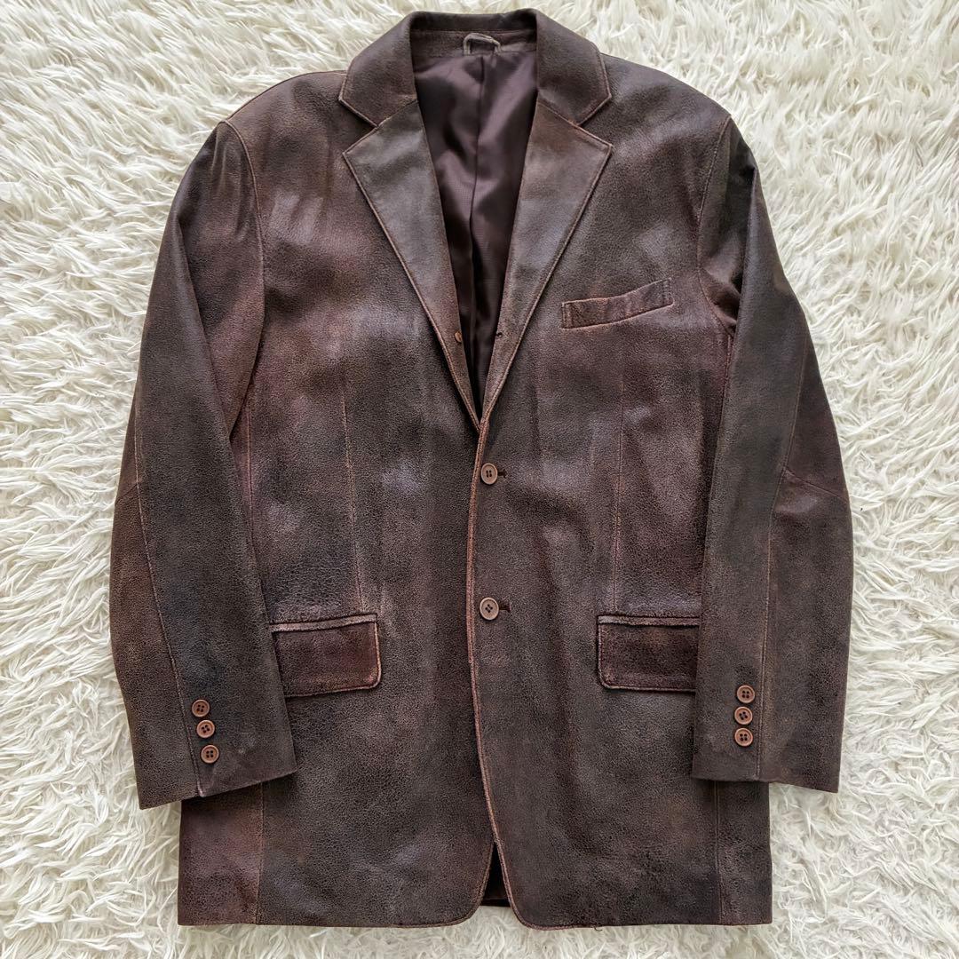 Dan Valentino 馬革 クラックレザー ロングブレザー／コート ＸＬ