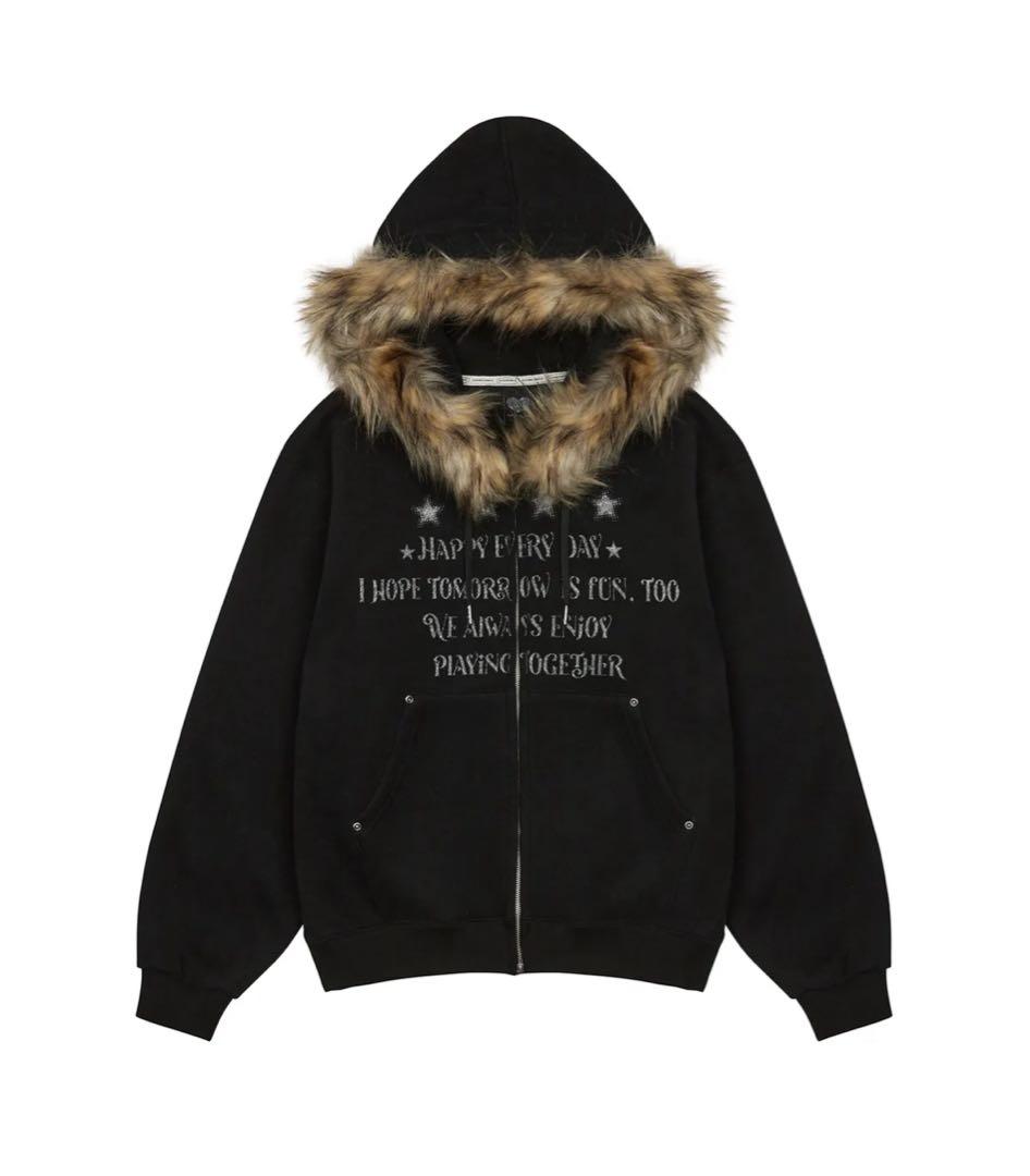 luvistrue ファー付きブラックパーカー