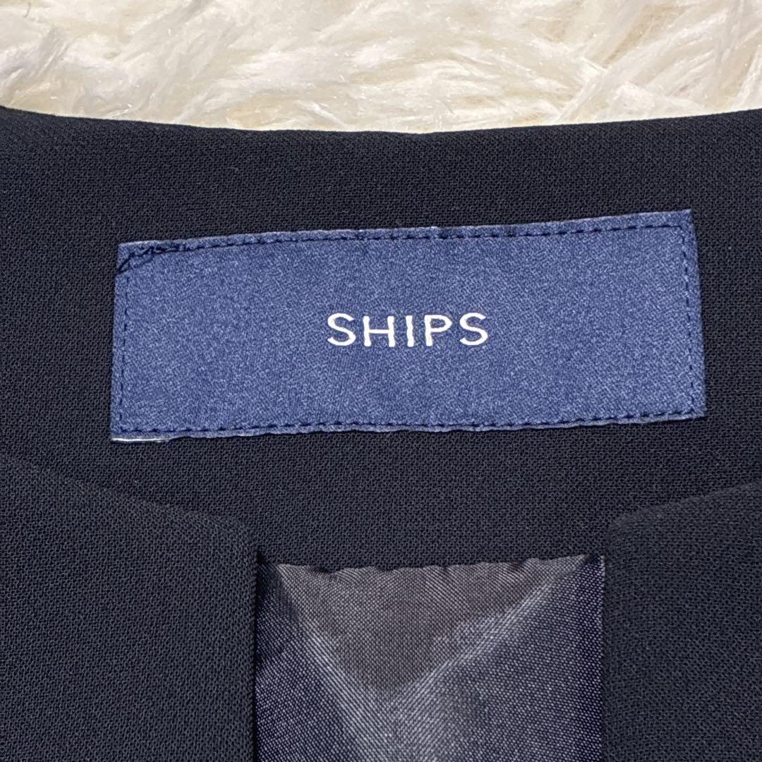 手洗い可能【シップス/SHIPS】ダブル クロス ペプラム ジレ パール　紺