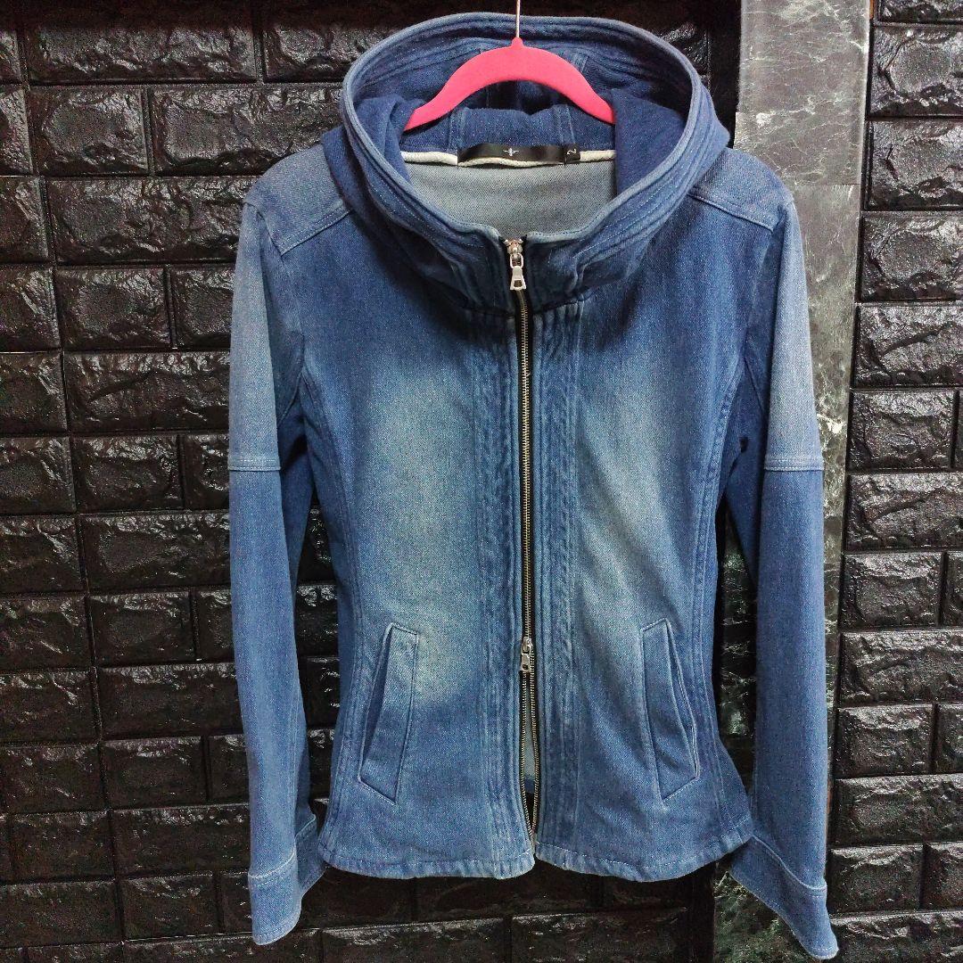 未使用に近い　NOID.　デニムスウェットフーデッドジャケット　USED加工　Ｍ