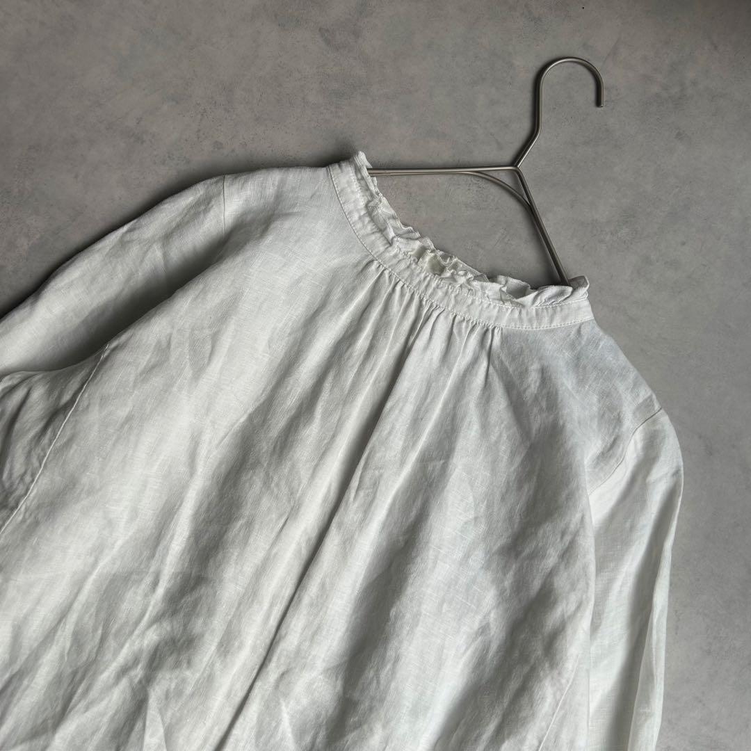 美品✨ネストローブ リネン スタンド フリル ブラウス 白 3WAY