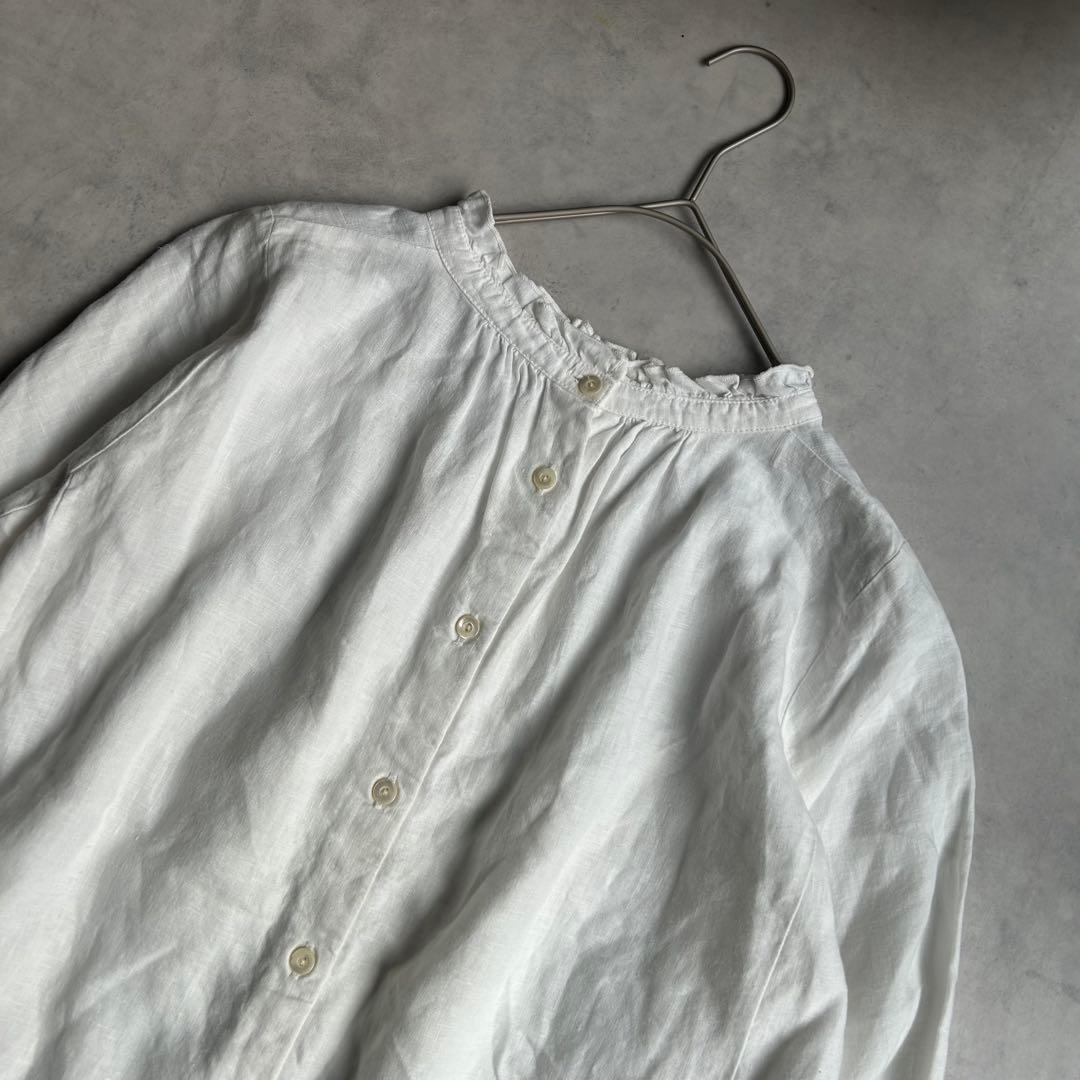 美品✨ネストローブ リネン スタンド フリル ブラウス 白 3WAY