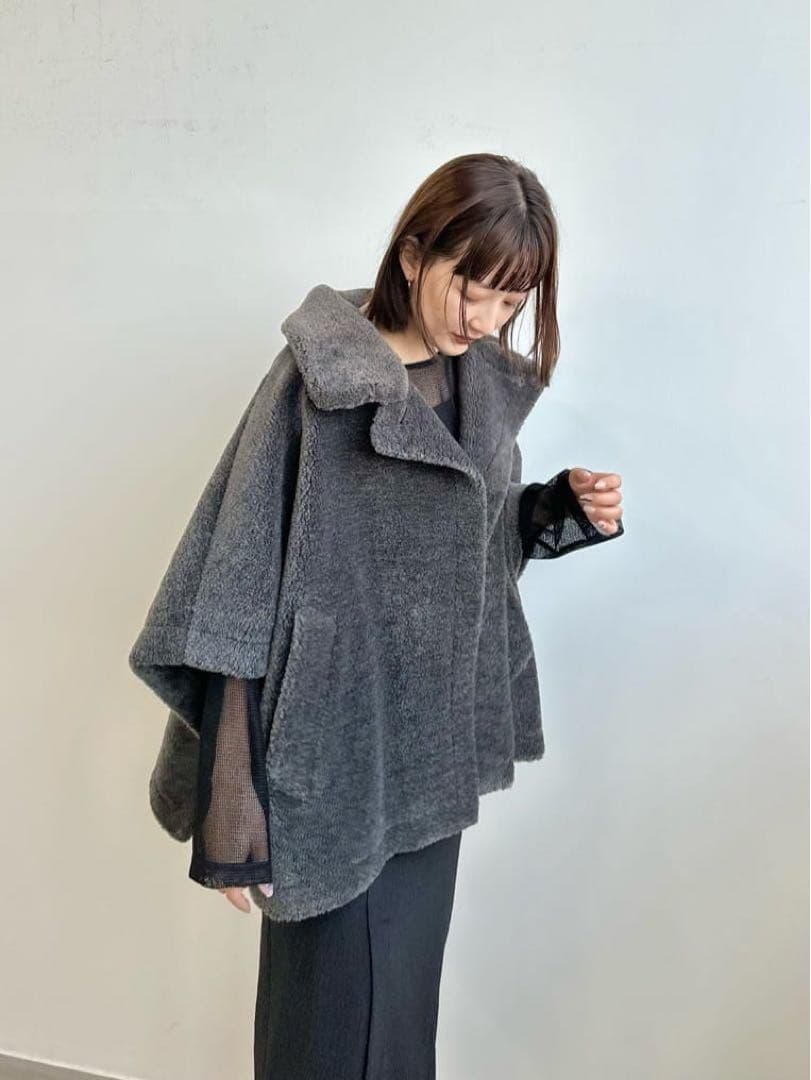 cocodeal ボアケープコート グレー