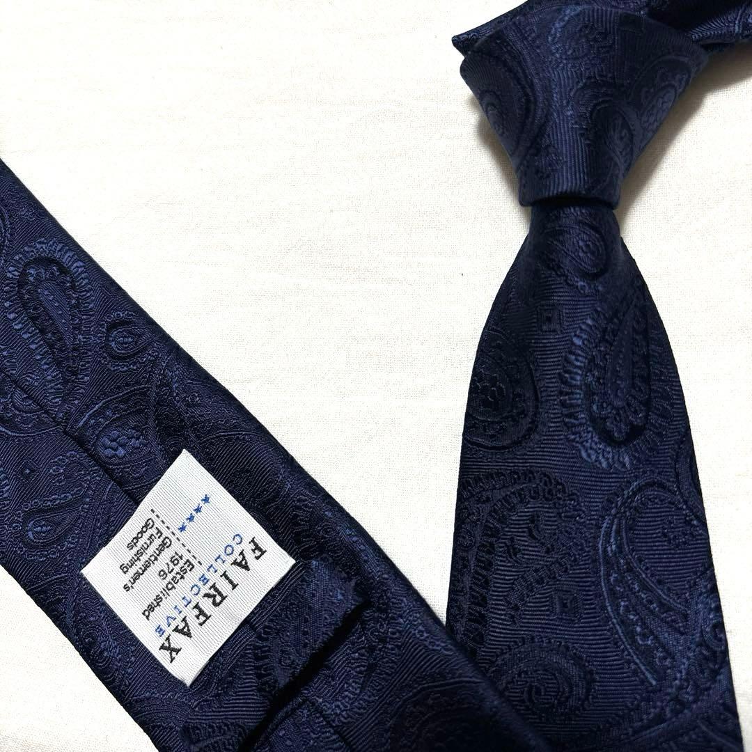 新品　FAIRFAX フェアファクス　ネクタイ　ネイビー　無地　ペイズリー