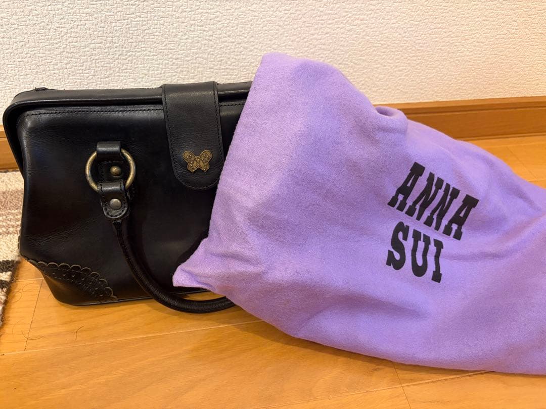ANNA SUI ブラックレザー ハンドバッグ