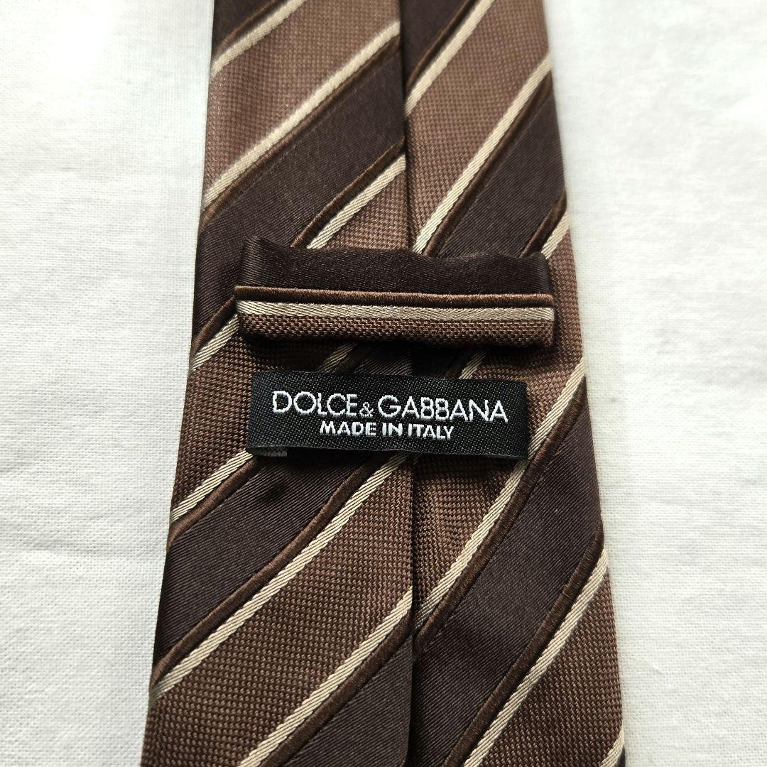 美品 dolce & gabbana シルク ネクタイ ブラウン ストライプ