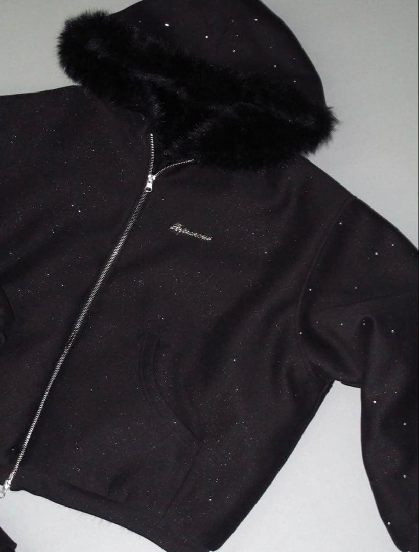トップス andwang kirakira 2way fur zipup Black