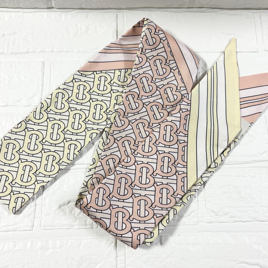 【未使用】BURBERRY バーバリー　スキニーシルク　スカーフ　ロゴ入り