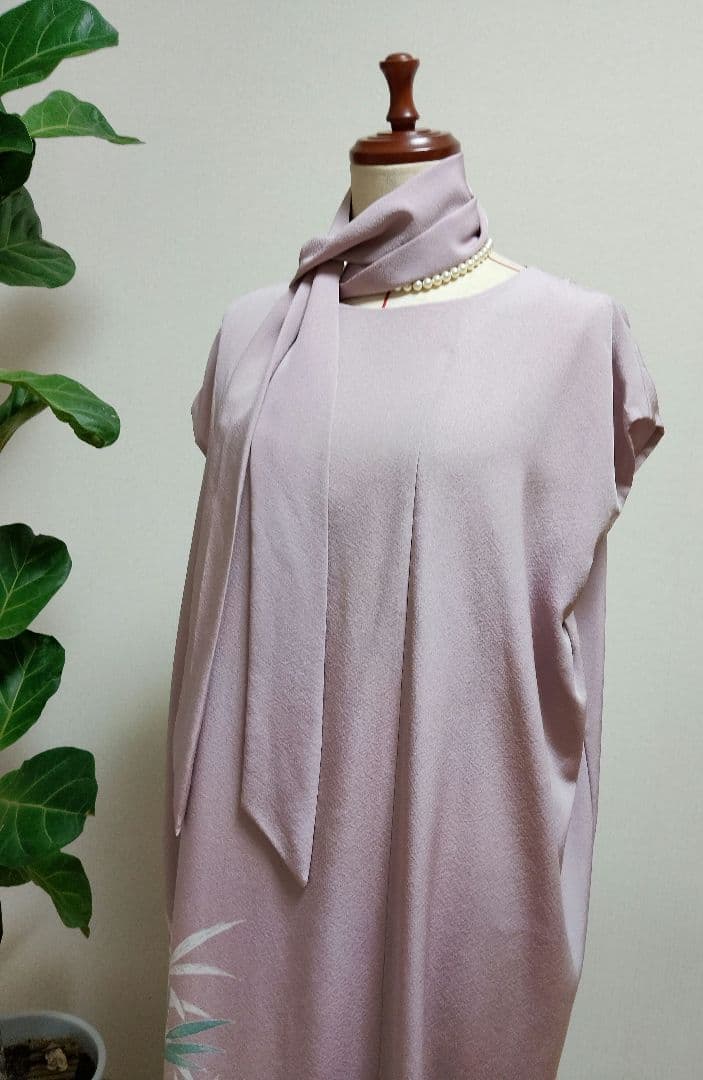 着物リメイク❀色留袖ドレスボレロ❀水鳥金彩正絹薄紫❀