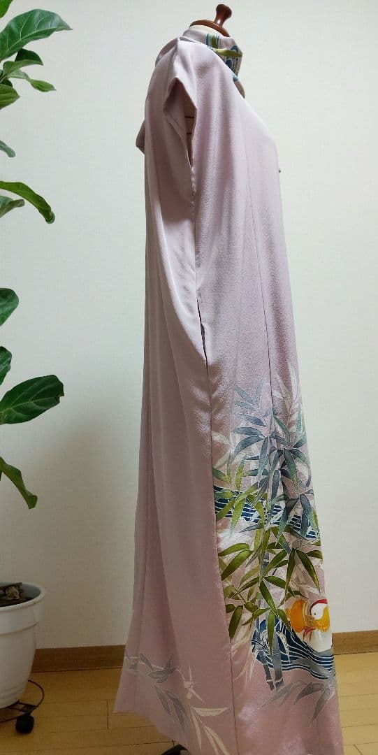 着物リメイク❀色留袖ドレスボレロ❀水鳥金彩正絹薄紫❀