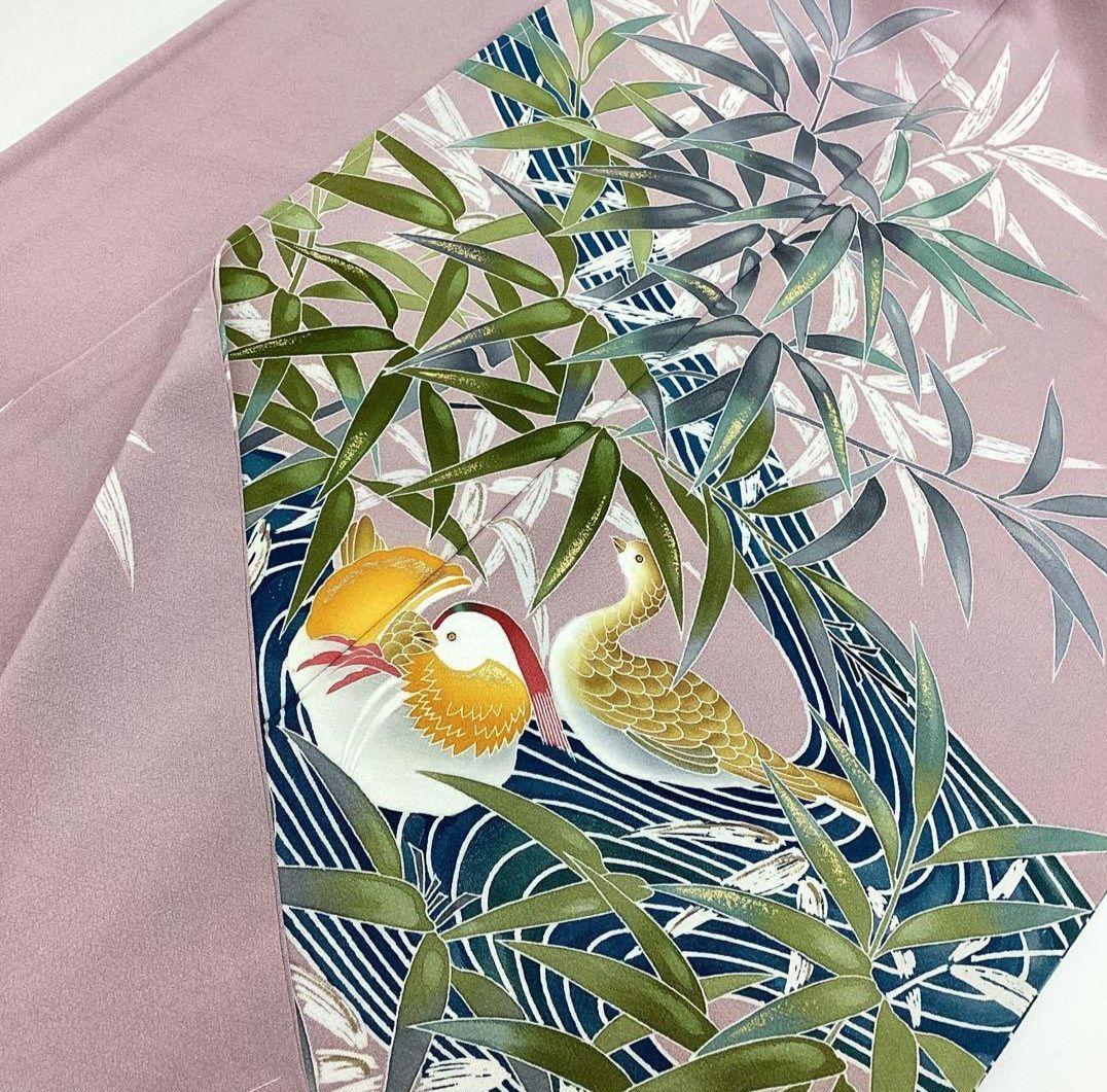 着物リメイク❀色留袖ドレスボレロ❀水鳥金彩正絹薄紫❀