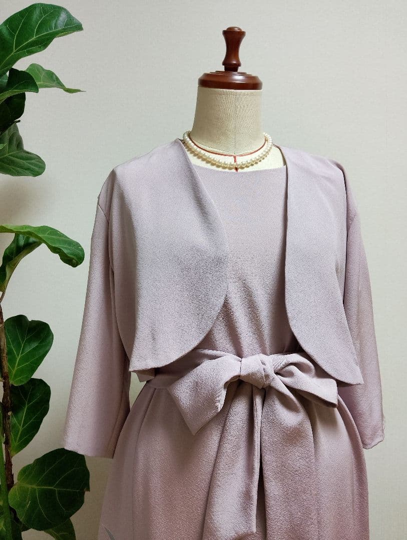 着物リメイク❀色留袖ドレスボレロ❀水鳥金彩正絹薄紫❀